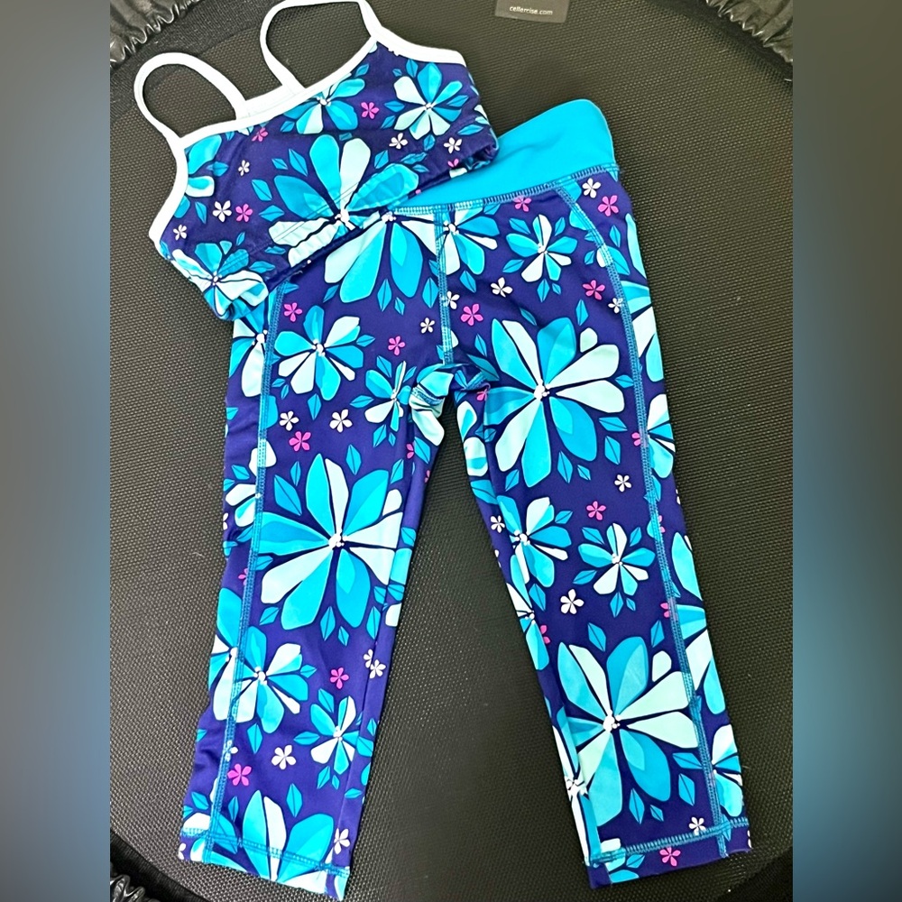 Gymboree Gymgo Floral Blue Kids Leggings and Sports Bra set Sz 5-6